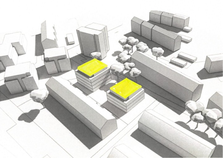 Stadtplan mit gelben Gebäuden